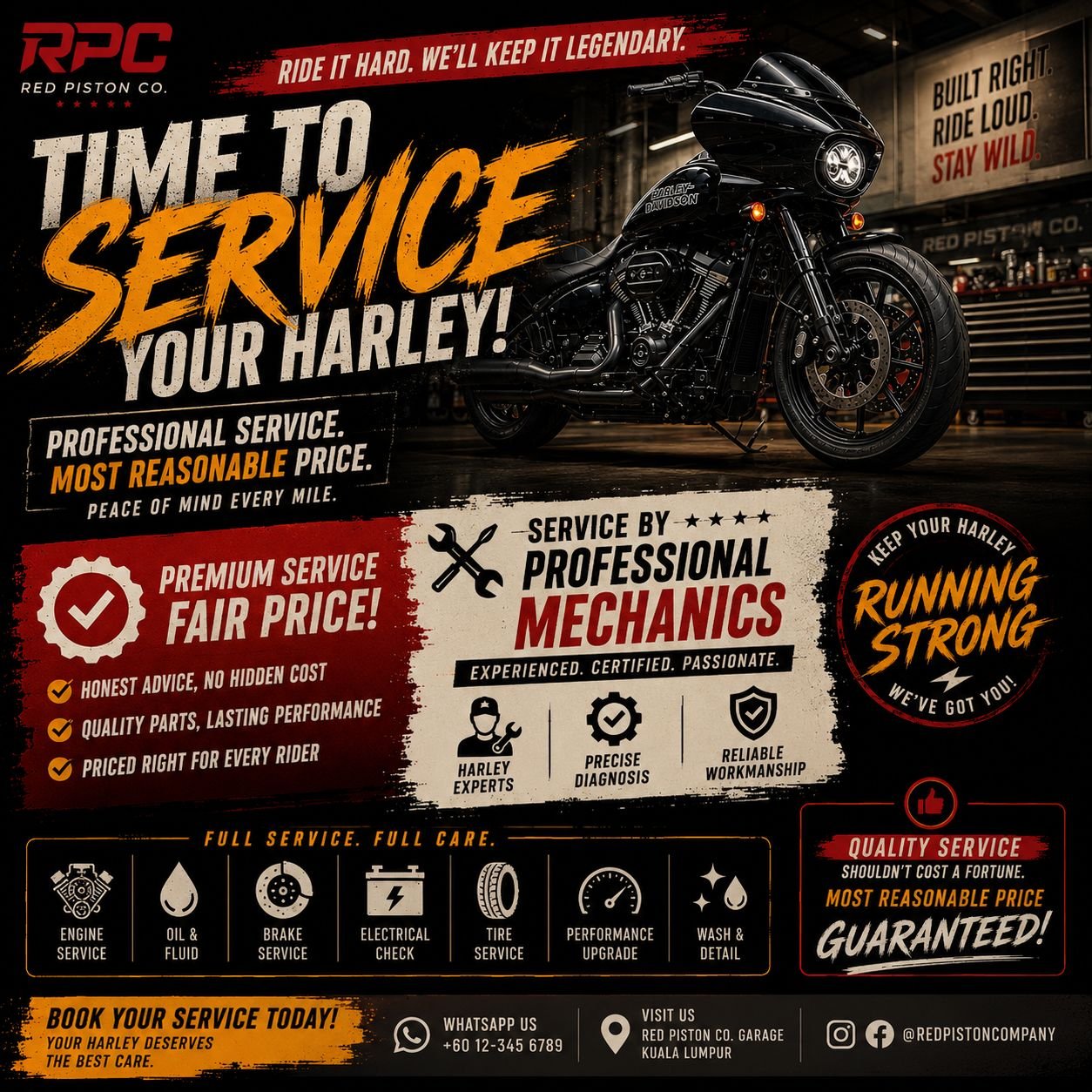 Red Piston Co. service — professional Harley Davidson mechanics